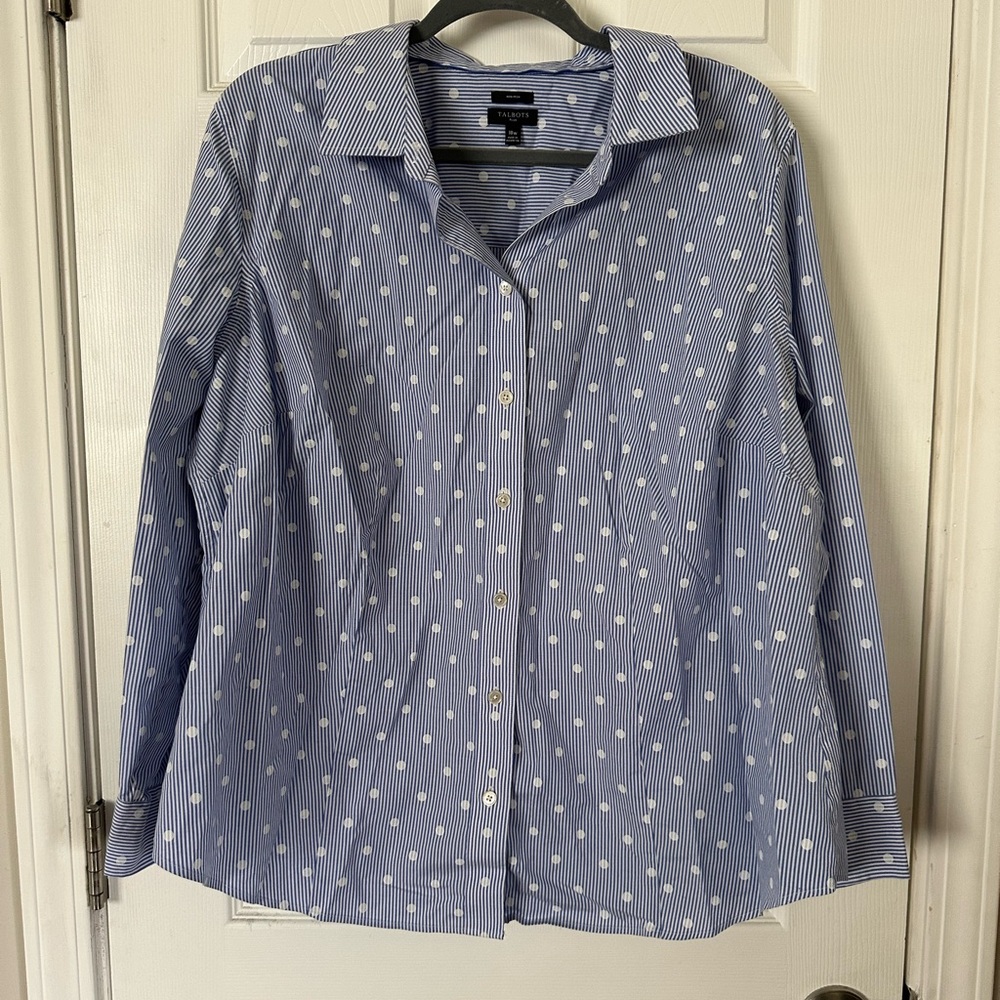 Talbots Blue Striped Polka Dot Shirt